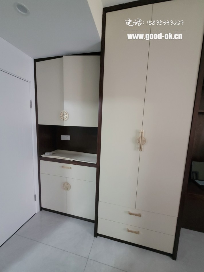 杭州翠紫苑(橡胶木纯实木烤漆中式全屋定制高基灰一门到顶衣柜鞋柜电视柜定做)_05
